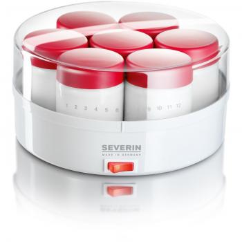 SEVERIN Yogurtera, Incl. 14 Tarros de 150 ml, Marcador de Memoria, JG3519, Blanco/Rojo