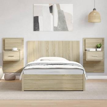 Cabecero cama con mesitas de madera de ingeniería en roble Sonoma 120 cm color marrón marca vidaXL