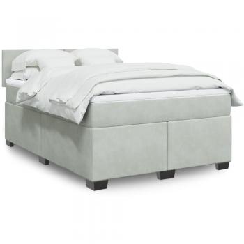 Cama box spring de muelles con colchón de terciopelo gris claro 140x200 cm