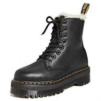 Dr. Martens Jadon Faux Fur Women's Leather Platform Boots - Black, Size 37