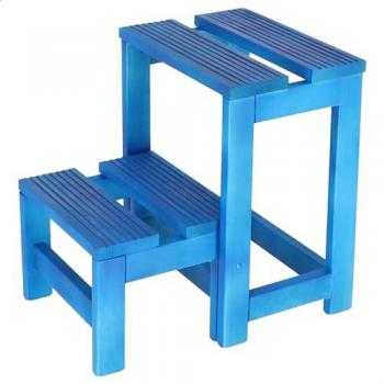 Taburete Escalera Wellhome de Madera Haya con 2 Peldaños, Acabado Aceite, Dimensiones 32x42x40 cm, Color Azul