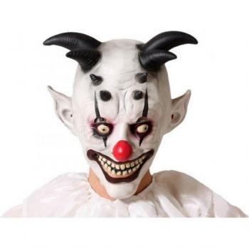 Máscara de Payaso Siniestro con Cuernos, de Látex - Máscara Halloween Payaso Malvado Blanco