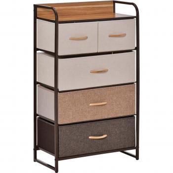 Cómoda Homcom 5 Cajones De Lino Marrón 99X58x29 Cm