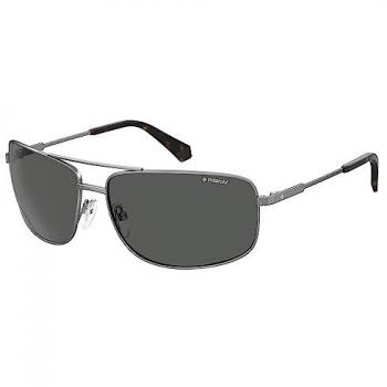 Polaroid Mens Rectangle Dark Ruthenium Polarized Sunglasses - Grey, Size: 63x14x130mm Metal