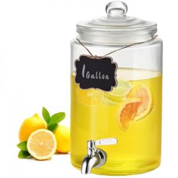 Dispensador de Bebidas de Vidrio 3,8 L con Grifo de Acero Inoxidable para Fiestas y Jugos