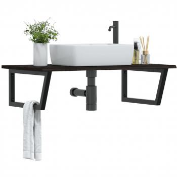 Estante de lavabo de pared de acero y madera maciza de roble