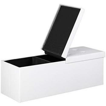 Banco de Almacenaje Plegable Blanco 115x38x38cm con Asiento Acolchado y Tapa Desplegable - Capacidad 130L