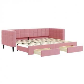 Sofá cama nido con cajones terciopelo rosa 80x200 cm