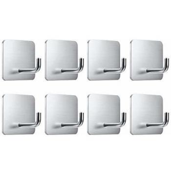 GERUIKE Ganchos Adhesivos sin Taladro Toallero de Gancho Puertas Acero Inoxidable 304 Organizador para baño y Cocina Gancho de Pared Baño Accesorios Plata 8 Piezas