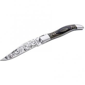 LAGUIOLE - Cuchillo plegable con hoja impresatatuaje - Mango de madera de pakka gris-marrón - acero inoxidable, madera de pakka - Gris