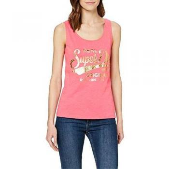 Superdry Ro Text Infill Classic Vest Camiseta sin Mangas, Rosa