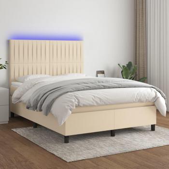 Cama Box Spring con Colchón y Luces LED Tela Crema 140x200 cm