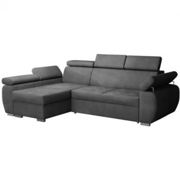 Sofá rinconero Columbus 132, gris, con función de descanso y caja de ropa de cama, dimensiones 255x170x85cm