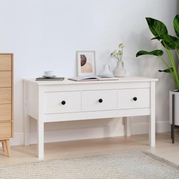 Mesa baja blanca de madera maciza de pino 102x49x55 cm