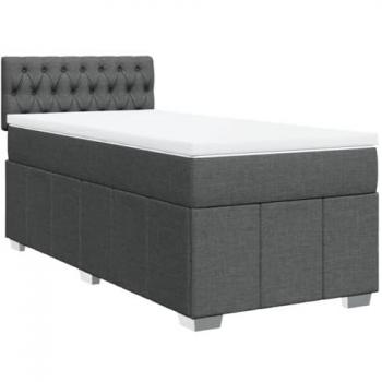 Cama box spring con colchón de muelles en tela gris oscuro 90x200 cm