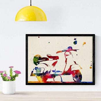 Póster Vespa Acuarela A4 para Decoración de Interiores - Mix de Láminas Estilo Acuarela