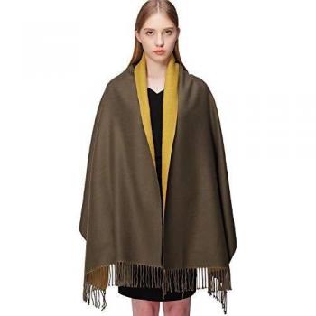 RIIQIICHY Cachemira Invierno Reversible Bufanda Pashmina Chal Mantón para Mujeres Más Grueso Cálida Grande Larga Verde oscuro y amarillo