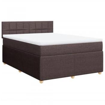 Cama Box Spring con colchón de tela marrón oscuro 140x200 cm