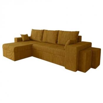 Sofá rinconero Memphis 138, amarillo, con función de descanso y caja de ropa de cama, 256x139x80cm