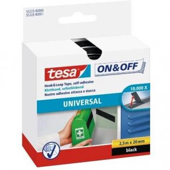 tesa On & Off Cinta de Uso Universal , Cinta Autoadhesiva de Gancho y Bucle para la Fijación Rápida de Objetos Ligeros , Negro, 2 cm x 250 cm