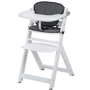Safety 1st Timba con cojín, Trona de madera evolutiva, Trona para bebés con bandeja extraíble, Silla de altura regulable crece con el niño 6 meses - 10 años, color White Geometric