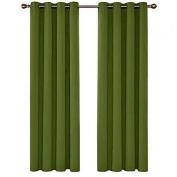 Deconovo Cortinas para Habitación Opacas Aislantes Térmicas Salon Dormitorio Modernas Gruesas con Ojales Plateados 140 x 210 cm Verde