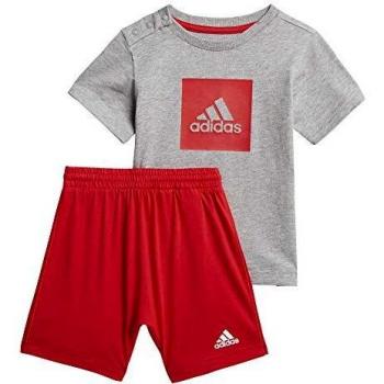 adidas I Logo Sum Set Chándal, Unisex bebé, Top:Medium Grey Heather/Vivid Red Bottom:Vivid Red s13/White, 3-6M