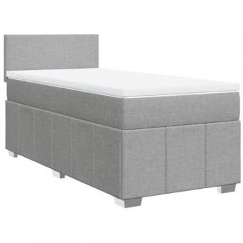 Cama box spring con colchón tela gris claro 90x200 cm