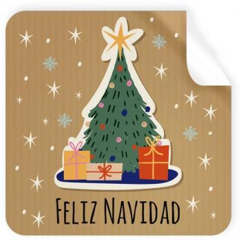 Rollo de etiquetas cuadradas marrón 250 ud. -feliz navidad-