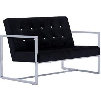 Black Chrome Velvet 2-Seater Sofa with Armrests