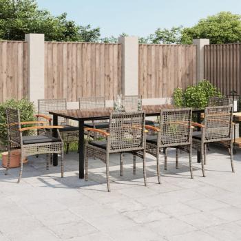 9-Piece Gray Poly Rattan Garden Dining Set with Cushions