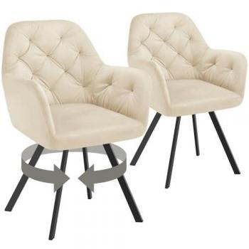 Silla Giratoria de Terciopelo Acolchada Lucia con Reposabrazos, 180º, Patas de Acero Esbeltas, Regulable en Altura, Capacidad 120 kg - Juego de 2