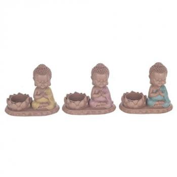 Pack de 3 Figuras de Buda Portavelas Marrón - 11x7x13 cm