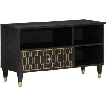 Soporte para TV móvil de madera maciza de mango 80x33x46 cm - Mueble de TV negro Vidaxl