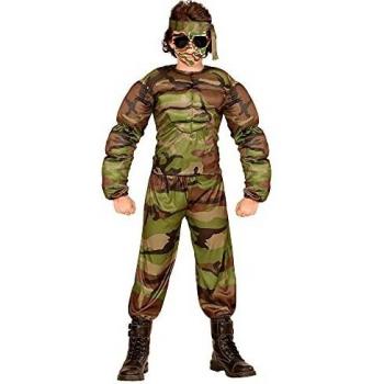 Disfraz de Soldado Musculoso 3D para Niños - Camuflaje Militar, Talla 140 cm (8-11 años)