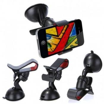 Soporte de Pinza Doble para Coche con Ventosa Universal para Smartphone Negro