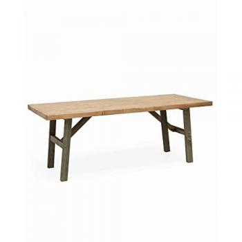 DECOWOOD - Siep Mesa de centro de madera maciza acabado natural y verde 120x50cm
