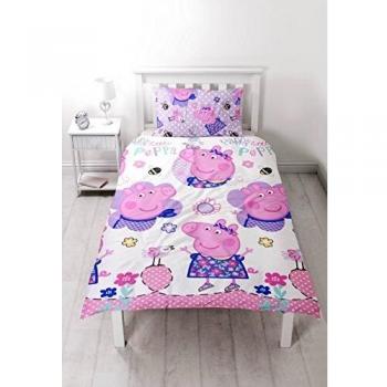 Peppa Pig Happy-Single-Rotary Duvet Cover Set-Exclusive Juegos de sábanas y Fundas de Almohada Infantiles, Multicolor, Única