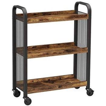 Carrito de cocina estrecho con ruedas, ahorro de espacio, estructura de hierro, marrón rústico, 66x26x85 cm