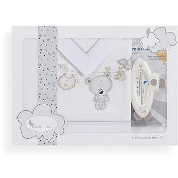 INTERBABY - Set de Sábanas Tendedero Oso Termómetro Blanco Gris