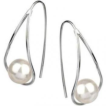 VIDAL & VIDAL Pendientes Chapado Plata Gancho Perla Irisada