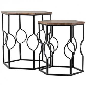 Juego de 2 mesas de metal negro y madera MDF Alexandra House - 39 x 57 x 39 cm