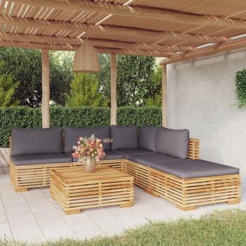 6-Piece Solid Teak Wood Garden Lounge Set with Cushions