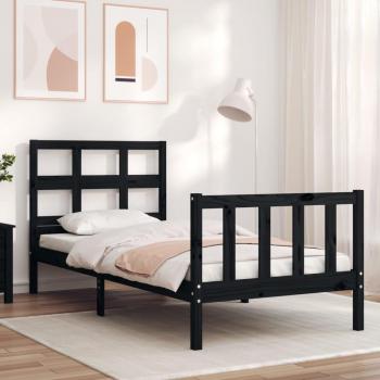 Estructura de cama vidaXL con cabecero de madera maciza negro 90x200 cm