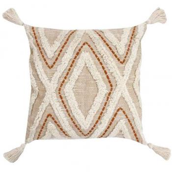 Cojín Textil Cuadrado Beige, Blanco y Teja 45x45x12 cm