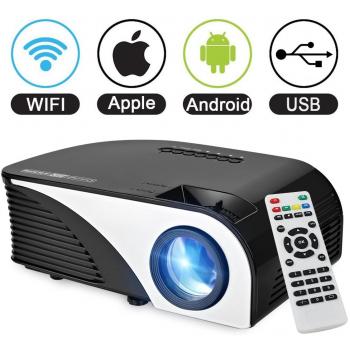 Android Sistema Operativo de – Proyector, seguro Android Smart HD Vídeo cine en casa Portátil LCD proyector con 1700 lúmenes Soporte 1080P USB/AV/HDMI/VGA/para Xbox/iPhone/Smartphone/PC