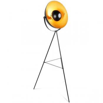 Lámpara de Pie Trípode Diseño Industrial Jago - Foco Orientable, Estilo Retro Moderno, 60W, E27, IP20, Negro y Dorado