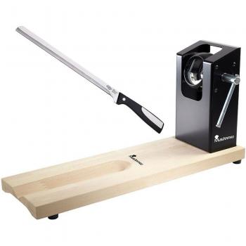 Set de jamonero San Ignacio con cuchillo en acero inoxidable y soporte de madera BERGNER MASTERPRO, cortador de jamón en voladizo 62x19,5x3,3 cm