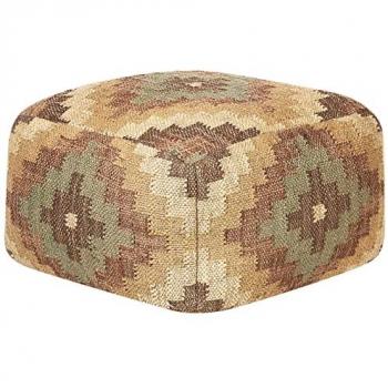 Puf Multicolor de Yute y Lana 50 x 50 cm Estilo Oriental Patrón Kilim