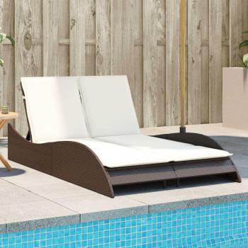 Cama solar con cojines marrón 114x205x73 cm Polyrattan
